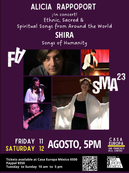 Imagen de SÁBADO 12 DE AGOSTO ALICIA RAPPOPORT en concierto:  Cantos Étnicos, Sagrados y Espirituales del Mundo  /   SHIRA: Cantos de la Humanidad